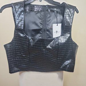 NWT 2 piece 7 for all mankind Croc Embossed Corset Crop Top/Short